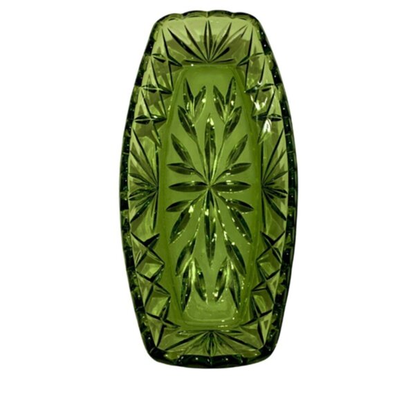 Hazel Atlas Elegant Green Celery Relish Glass Serving Dish 9 5/8"  Excellent - Picture 7 of 7